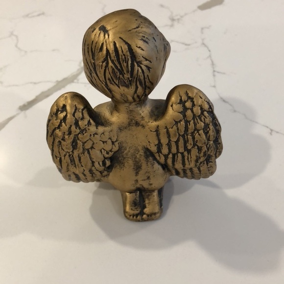Gilded Angel Cherub Angels Figurines Chalkware Made in Taiwan Ceramic set (2) 4” - Picture 6 of 9